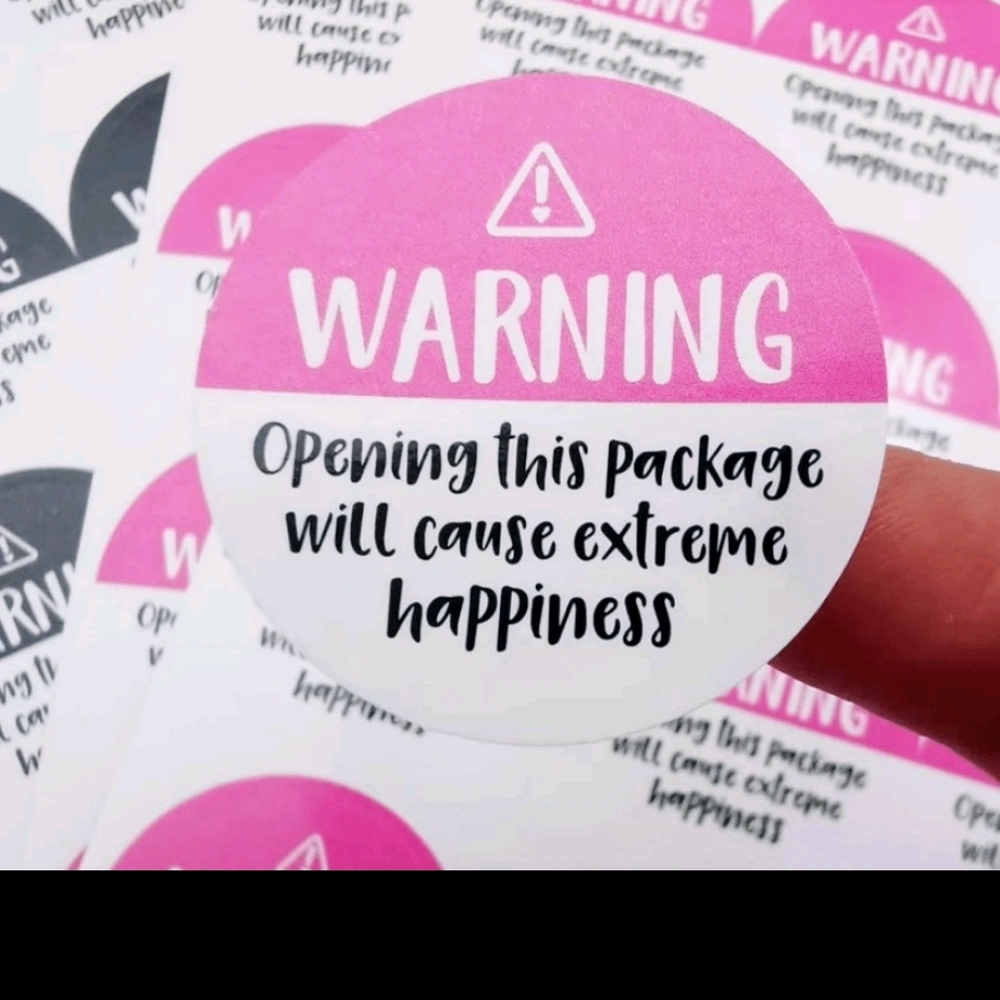 Pink and White Warning Sticker - Picture 2 of 2